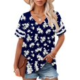 thumbnail image 1 of Bovemsi Plus Size V Neck T Shirts Women Short Sleeve Tops Casual Summer Tshirts Loose Fit Tee, Blue Women's Summer Short Sleeve T-Shirts, 3XL, 1 of 4