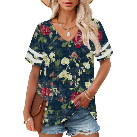 Bovemsi Plus Size V Neck T Shirts Women Short Sleeve Tops Casual Summer Tshirts Loose Fit Tee, Blue Women's Summer Short Sleeve T-Shirts, 4XL