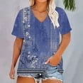 thumbnail image 1 of Bovemsi Plus Size V Neck T Shirts Women Short Sleeve Tops Casual Summer Tshirts Loose Fit Tee, Blue Women's Summer Short Sleeve T-Shirts, 5XL, 1 of 4