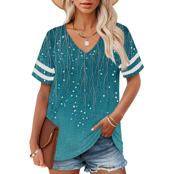 Bovemsi Plus Size V Neck T Shirts Women Short Sleeve Tops Casual Summer Tshirts Loose Fit Tee, Blue Women's Summer Short Sleeve T-Shirts, L