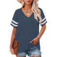 thumbnail image 1 of Bovemsi Plus Size V Neck T Shirts Women Short Sleeve Tops Casual Summer Tshirts Loose Fit Tee, Blue Women's Summer Short Sleeve T-Shirts, L, 1 of 4