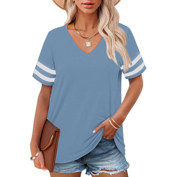 Bovemsi Plus Size V Neck T Shirts Women Short Sleeve Tops Casual Summer Tshirts Loose Fit Tee, Blue Women's Summer Short Sleeve T-Shirts, L
