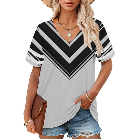 Bovemsi Plus Size V Neck T Shirts Women Short Sleeve Tops Casual Summer Tshirts Loose Fit Tee, Gray Women's Summer Short Sleeve T-Shirts, 4XL