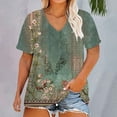 thumbnail image 1 of Bovemsi Plus Size V Neck T Shirts Women Short Sleeve Tops Casual Summer Tshirts Loose Fit Tee, Green Women's Summer Short Sleeve T-Shirts, 3XL, 1 of 4