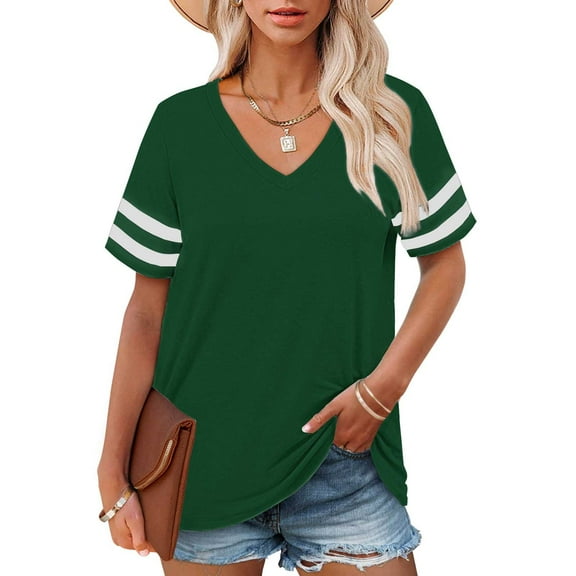 Bovemsi Plus Size V Neck T Shirts Women Short Sleeve Tops Casual Summer Tshirts Loose Fit Tee, Green Women's Summer Short Sleeve T-Shirts, 5XL