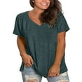 thumbnail image 1 of Bovemsi Plus Size V Neck T Shirts Women Short Sleeve Tops Casual Summer Tshirts Loose Fit Tee, Green Women's Summer Short Sleeve T-Shirts, 5XL, 1 of 5