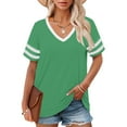 thumbnail image 1 of Bovemsi Plus Size V Neck T Shirts Women Short Sleeve Tops Casual Summer Tshirts Loose Fit Tee, Green Women's Summer Short Sleeve T-Shirts, XL, 1 of 4