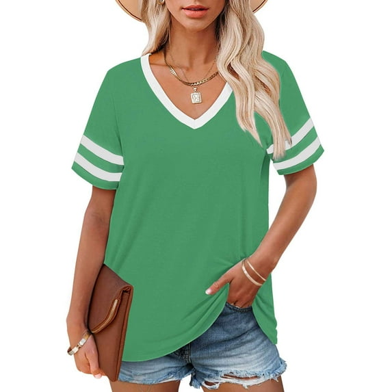 Bovemsi Plus Size V Neck T Shirts Women Short Sleeve Tops Casual Summer Tshirts Loose Fit Tee, Green Women's Summer Short Sleeve T-Shirts, XL