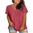 thumbnail image 1 of Bovemsi Plus Size V Neck T Shirts Women Short Sleeve Tops Casual Summer Tshirts Loose Fit Tee, Pink Women's Summer Short Sleeve T-Shirts, 4XL, 1 of 5
