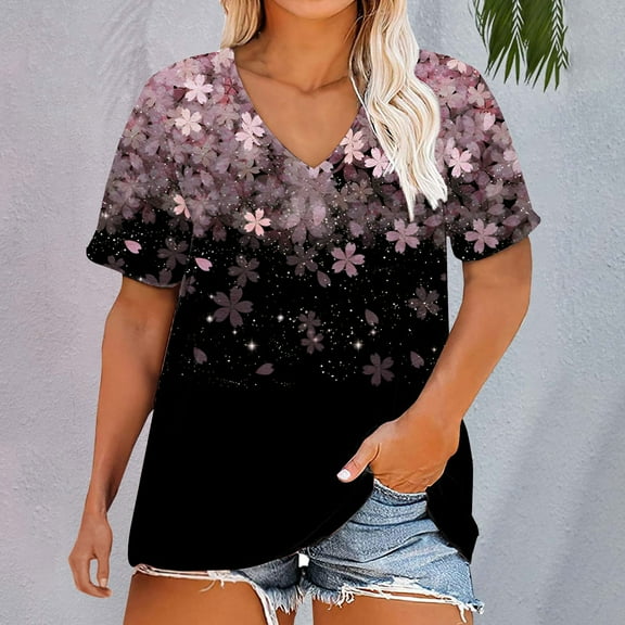 Bovemsi Plus Size V Neck T Shirts Women Short Sleeve Tops Casual Summer Tshirts Loose Fit Tee, Pink Women's Summer Short Sleeve T-Shirts, 5XL