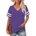 thumbnail image 1 of Bovemsi Plus Size V Neck T Shirts Women Short Sleeve Tops Casual Summer Tshirts Loose Fit Tee, Purple Women's Summer Short Sleeve T-Shirts, XXL, 1 of 4