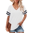 thumbnail image 1 of Bovemsi Plus Size V Neck T Shirts Women Short Sleeve Tops Casual Summer Tshirts Loose Fit Tee, White Women's Summer Short Sleeve T-Shirts, 4XL, 1 of 4