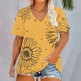 thumbnail image 1 of Bovemsi Plus Size V Neck T Shirts Women Short Sleeve Tops Casual Summer Tshirts Loose Fit Tee, Yellow Women's Summer Short Sleeve T-Shirts, XL, 1 of 4