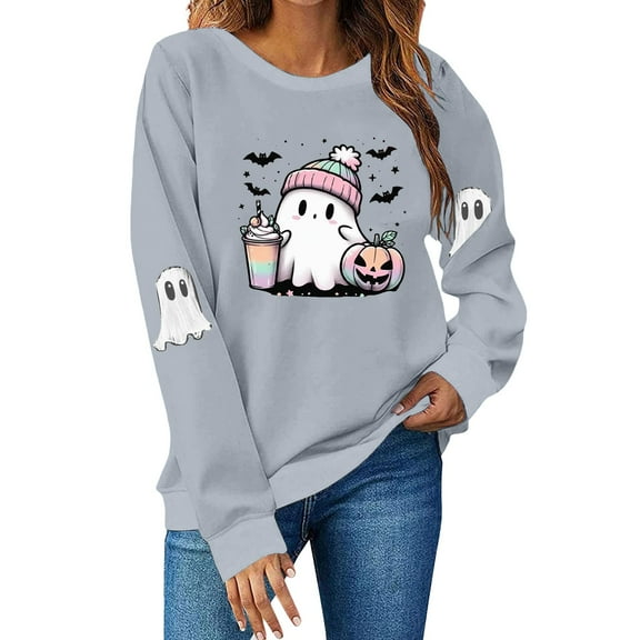 Bovemsi Pullover Sweatshirts for Women Halloween Season Funny Long Sleeve Graphic Crewneck Tops Cute Sweater Spooky Season Sweatshirt