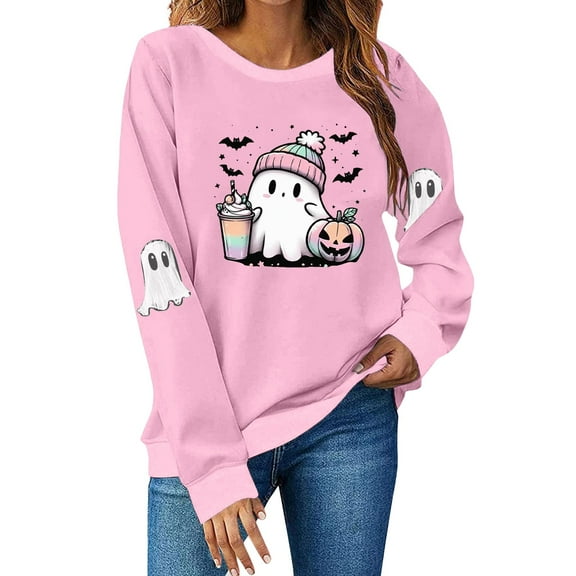 Bovemsi Pullover Sweatshirts for Women Halloween Season Funny Long Sleeve Graphic Crewneck Tops Cute Sweater Spooky Season Sweatshirt