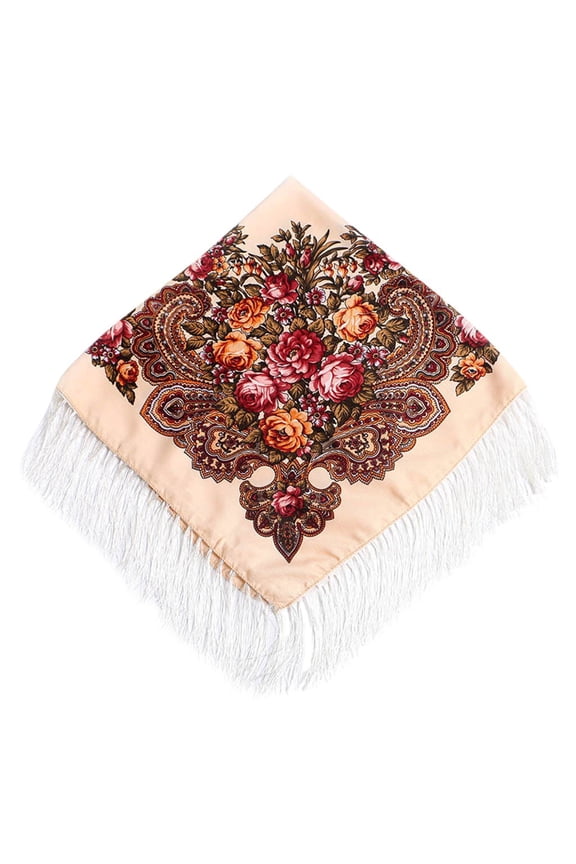 Scarf for Women Lady Folk-Custom Print Tassel Square Wrap Shawl Travel Scarve Flower Turban Shawl Scarf