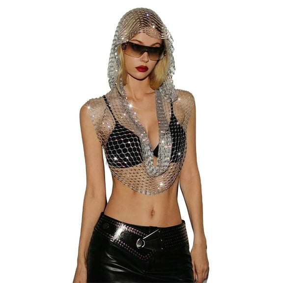 Bovemsi Shawl Wraps for Women Mesh Tops Sexy Hood Shirt Hollow Out Clubwear Bikini Crop Top Sheer Poncho Shawl