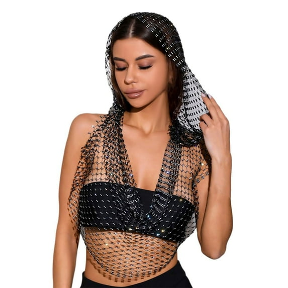 Bovemsi Shawl Wraps for Women Mesh Tops Sexy Hood Shirt Hollow Out Clubwear Bikini Crop Top Sheer Poncho Shawl