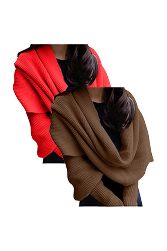 Shawl Wraps for Women Utrum Knitted Cable Wrap Cropped Sweater Scarf With Sleeves Sheer Poncho Shawl