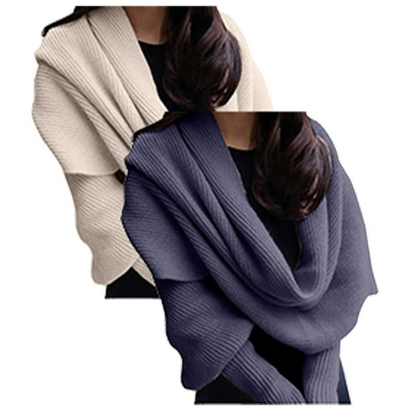 Bovemsi Shawl Wraps for Women Utrum Knitted Cable Wrap Cropped Sweater Scarf With Sleeves Sheer Poncho Shawl