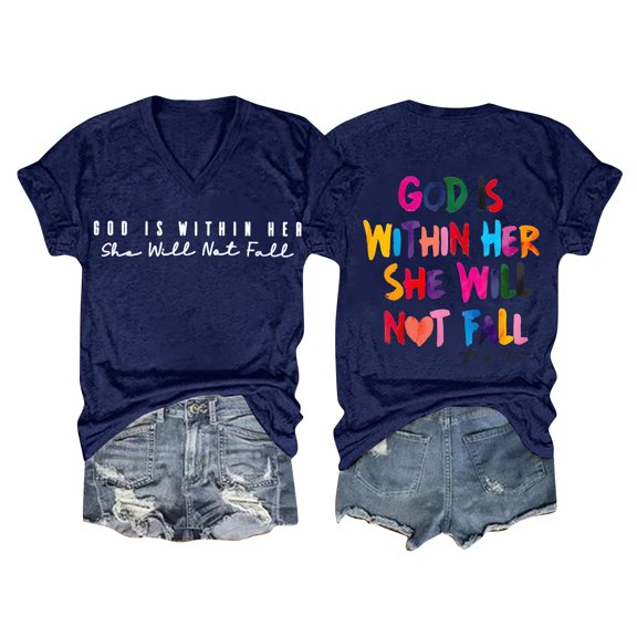 Bovemsi Shirts for Women Shirt Verse T Shirt God Is Within Her Tees Inspirational Tops, Blue Women's Summer Short Sleeve T-Shirts, XL