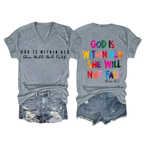 Bovemsi Shirts for Women Shirt Verse T Shirt God Is Within Her Tees Inspirational Tops, Gray Women's Summer Short Sleeve T-Shirts, L