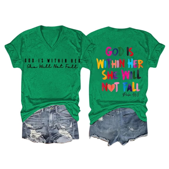 Bovemsi Shirts for Women Shirt Verse T Shirt God Is Within Her Tees Inspirational Tops, Green Women's Summer Short Sleeve T-Shirts, L
