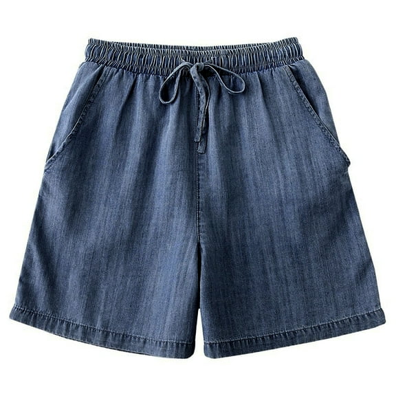 Bovemsi Short Jeans For Women Summer Thin Denim Shorts Elastic Waist Tie Loose Casual Wide Leg Five Point High Waisted Stretchy Denim Shorts L