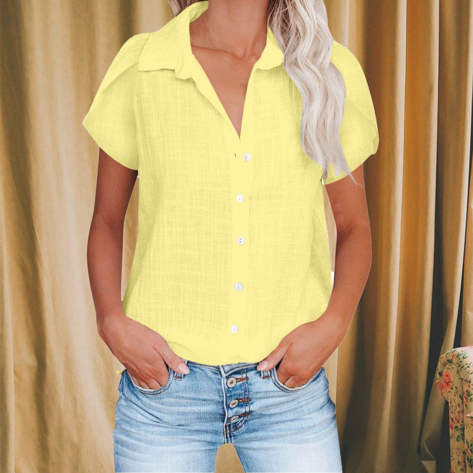 Bovemsi Short Sleeve Shirts for Women Casual Summer 2025 Collared Down ...