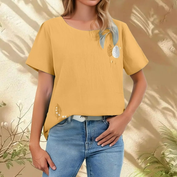 Bovemsi Short Sleeved T Shirt for Women In Summer 2025 Large Size Loose Fit Belly Covering Slimming and Versatile Top, Yellow Women's Summer Short Sleeve T-Shirts, XL
