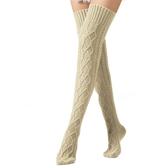Bovemsi Socks Women Thigh High Cable Knit Winter Boot Over The Knee Extra Long Leg Non Slip No Show Socks
