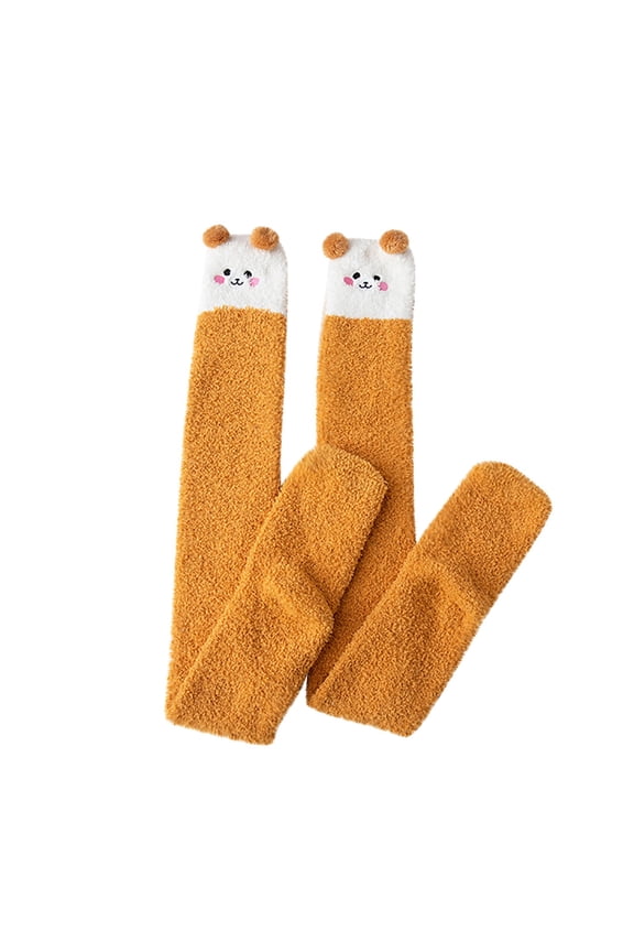 Stockings for Women Animal Knee Length Coral Wool Thickened Warm Half Plush Home Thigh High Compression Stockings
