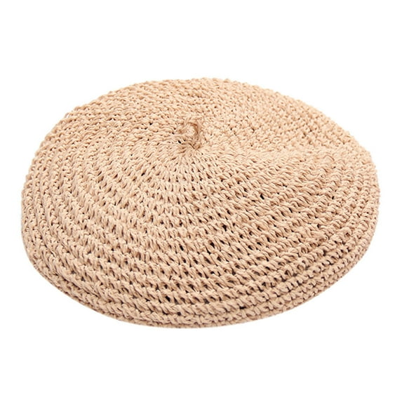 Bovemsi Straw Hats for Women Beret Artist Hat French Casual Solid Color Breathable Straw Cap