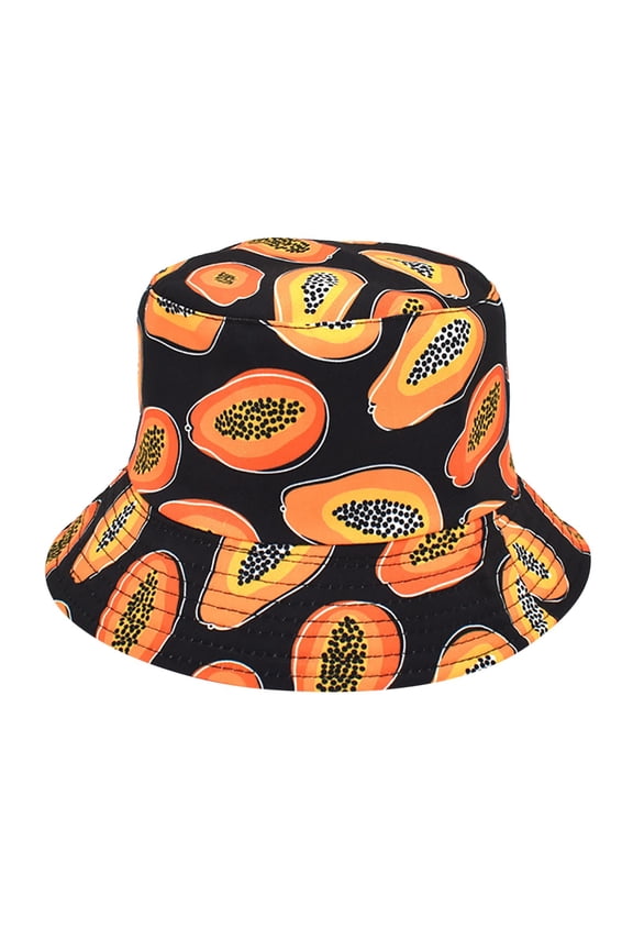 Summer Beach Fishmen Hat for Lady Papaya Print Fisherman's Border Outdoor Outing Trend Basin Bucket Cap