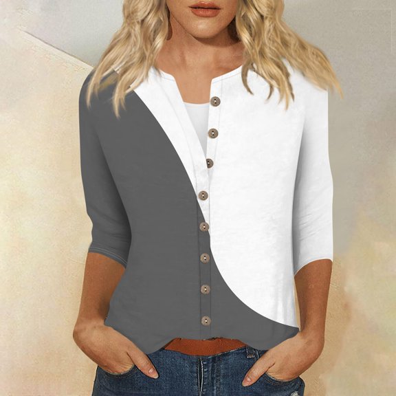 Bovemsi Summer Women's Fashion Printed Seven Quarter Sleeve T Shirt, White Women's Summer Short Sleeve T-Shirts, XL