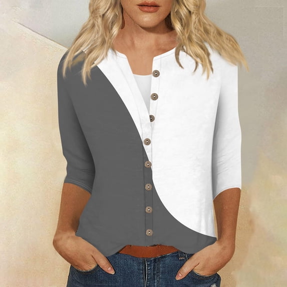 Bovemsi Summer Women's Fashion Printed Seven Quarter Sleeve T Shirt, White Women's Summer Short Sleeve T-Shirts, XL