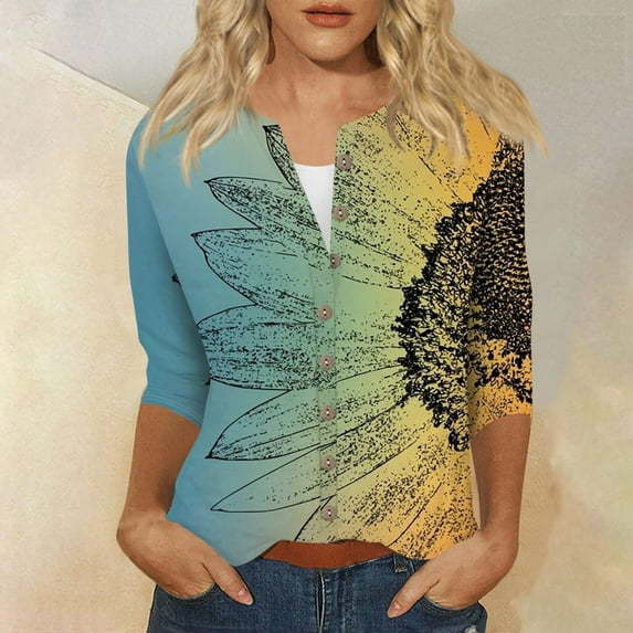 Bovemsi Summer Women's Fashion Printed Seven Quarter Sleeve T Shirt, Yellow Women's Summer Short Sleeve T-Shirts, XL