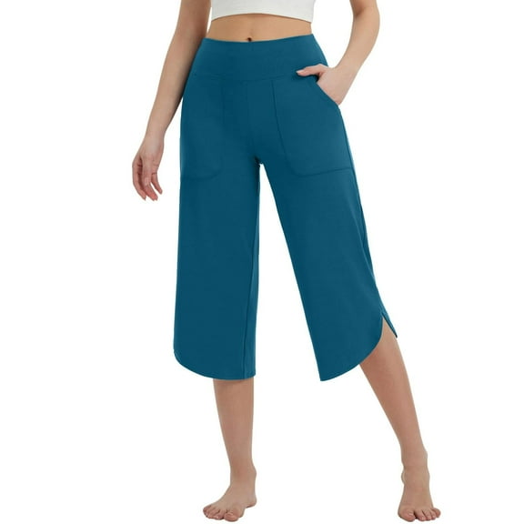 Bovemsi Summer Women's High Waist Wide Leg Yoga Pants - Loose Fit Workout Pants with Side Pockets, Green, S
