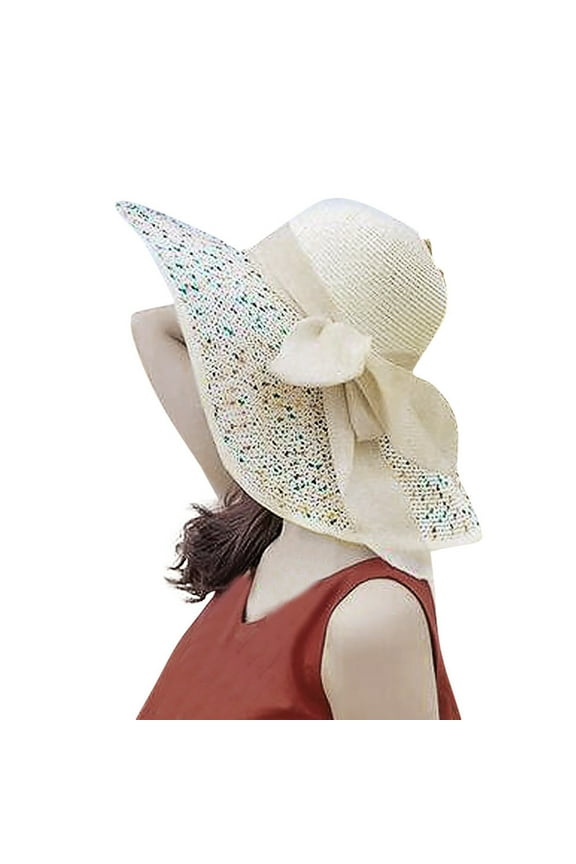 Sun Hats for Women Wide Brim Colorful Big Straw Bow Hat Floppy Beach Cap Sun Cap UV Protection