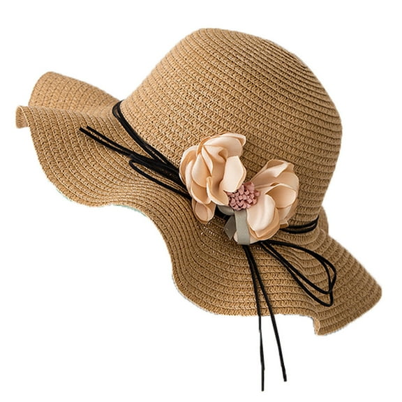 Bovemsi Sun Hats for Women Wide Brim Ladies Straw Foldable Travel Flower Hat Summer Beach Caps Sun Cap UV Protection