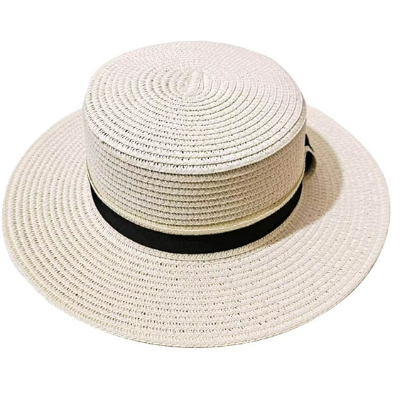 Bovemsi Sun Hats for Women Wide Brim flat Top hat casual straw visor outdoor Sun Cap UV Protection