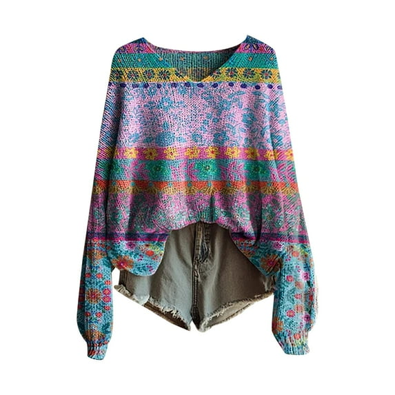 Bovemsi Sweaters for Women Cozy Knitted Pullover Sweater Fashion Long Sleeve V Neck Blouse Winter Warm Layer Top Daily Going Out Shirts Fall Sweaters