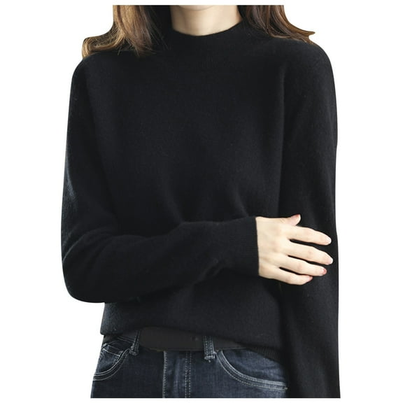 Bovemsi Sweaters for Women Cozy New Half High Collar Knitted Sweater Women's Autumn And Winter Short Pullover Solid Color Fall Sweaters