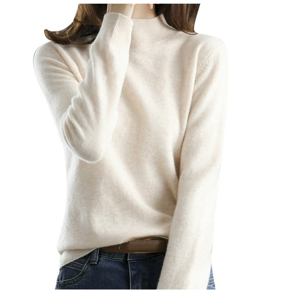 Bovemsi Sweaters for Women Cozy New Half High Collar Knitted Sweater Women's Autumn And Winter Short Pullover Solid Color Fall Sweaters