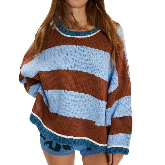Bovemsi Sweaters for Women Cozy Sweater Fall 2025 Oversized Striped Long Sleeve Loose Pullover Knitted Tops Fall Sweaters