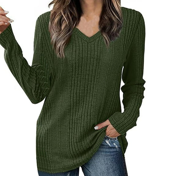 Bovemsi Sweaters for Women Cozy V Neck Long Sleeve Shirts Casual Fall Tops Lightweight Tunic Fashion Clothes 2024 Fall Sweaters