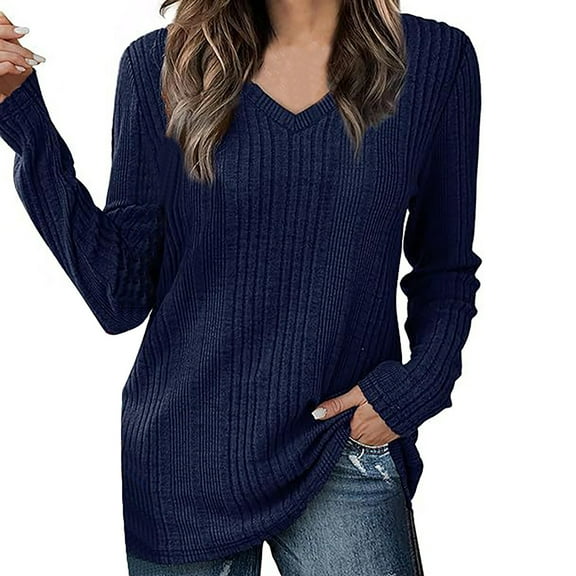 Bovemsi Sweaters for Women Cozy V Neck Long Sleeve Shirts Casual Fall Tops Lightweight Tunic Fashion Clothes 2024 Fall Sweaters