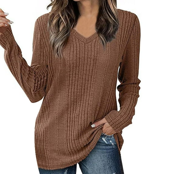 Bovemsi Sweaters for Women Cozy V Neck Long Sleeve Shirts Casual Fall Tops Lightweight Tunic Fashion Clothes 2024 Fall Sweaters