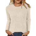 thumbnail image 1 of Bovemsi Sweaters for Women Cozy Women's Autumn Solid Color Round Neck Strip Bottom Loose Casual Seven Quarter Sleeve Top Fall Sweaters, 1 of 5