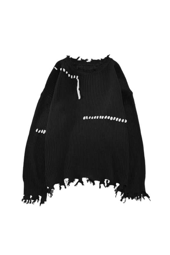 Sweaters for Women Cozy Women‘s Clothing Pullovers Knit Sweater Solid Color Patchwork Plain Loose Fit Korean Autumn Clothes Fall Sweaters